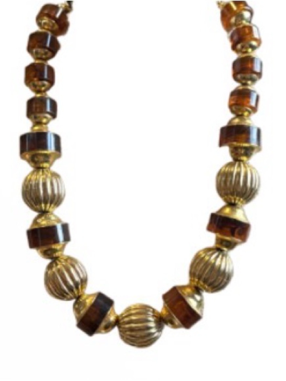 Vintage lucite Gold tortoise shell  Beaded Statement Necklace